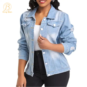 OEM ODM Commercio all'ingrosso jeans a maniche lunghe camicia superiore camicia da donna giacca di jeans strappata cappotto camicette da donna soprabito per fabbrica di donne