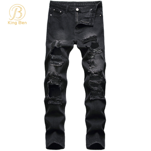 OEM ODM Vendita all'ingrosso di alta qualità Jeans da uomo personalizzati Pantaloni in denim Produzione di jeans in denim lavato nero 