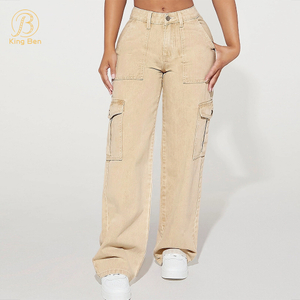 OEM ODM Pantaloni da donna di nuova moda Pantaloni Casual Logo personalizzato Cargo Boyfriend Denim Pantaloni a gamba larga Jeans per pantaloni da donna Donna