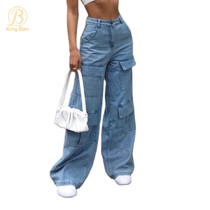Pantaloni cargo multitasche da donna di alta qualità OEM ODM Jeans cargo in denim con pantaloni larghi stile nuovo arrivo per donna
