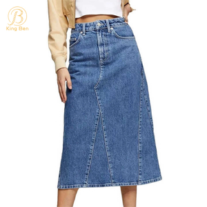 OEM ODM Nuova moda gonna di jeans divisa a vita alta per le donne Gonne di jeans slim fit a-line di media lunghezza da donna