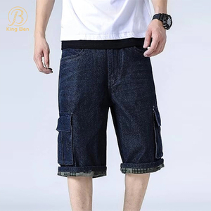 Jeans personalizzati a vita media di alta qualità Jeans larghi vestibilità traspirante Pantaloncini corti in denim scuro taglie forti con tasca per uomo