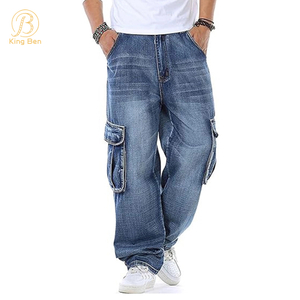 Jeans larghi con tasche cargo multiple all'ingrosso in denim di cotone 100% personalizzato OEM ODM per uomo