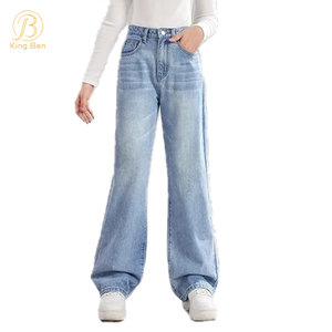 Benvenuto OEM ODM Nuovi jeans per ragazze alla moda Pantaloni larghi con cerniera e gamba larga Jeans in denim per bambini in cotone morbido a gamba larga