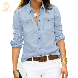 OEM ODM Hotsale Camicia di jeans in puro cotone 2023 Nuovo Pendolare Allentato Dimagrante Camicia a maniche lunghe moda casual per le donne