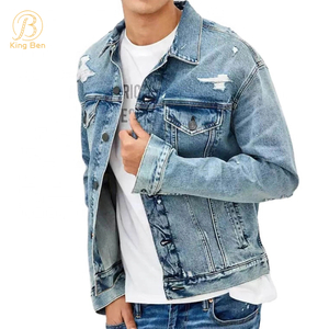 OEM ODM Nuova giacca di jeans da uomo personalizzata Distrutta giacca di jeans strappata Moda uomo Abbigliamento casual