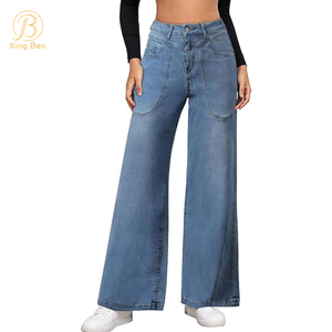 Pantaloni Jean Bestseller di fabbrica OEM ODM per pantaloni da donna in denim per pantaloni svasati larghi a vita alta da donna