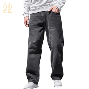 Jeans oversize personalizzati moda OEM ODM Jeans larghi dritti da uomo Pantaloni larghi in denim lunghi larghi con gamba in cotone 100% Jeans larghi