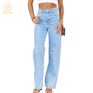 Jeans a gamba larga larghi alla moda a vita alta produttore OEM ODM per donna