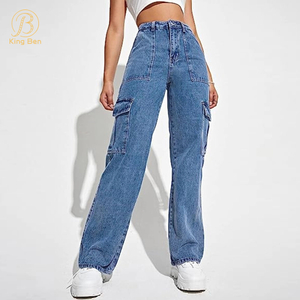 Jeans da donna larghi dritti a vita media ODM OEM personalizzati Pantaloni in denim alla moda Jeans larghi in denim per le signore