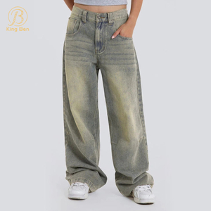 OEM ODM streetwear vita alta moda donna jeans donna ragazze pantaloni a gamba larga pantaloni denim bagge jeans personalizzati