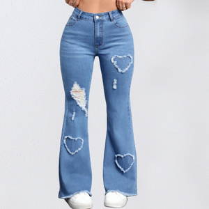 Ultimo modello di amore Design Logo personalizzato OEM ODM Servizio Jeans svasati Pantaloni da donna Jeans slim fit
